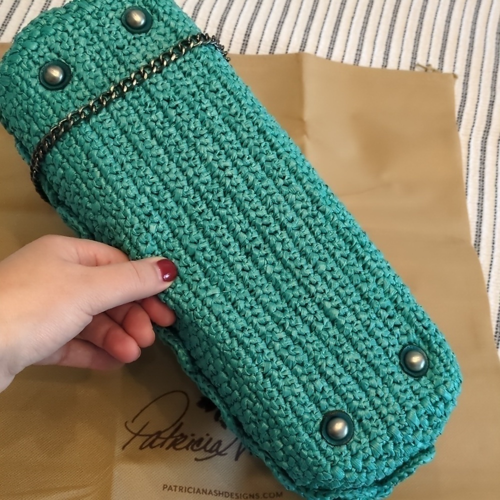 Patricia Nash Gisele Scalloped Raffia chain strap turquoise bag - Picture 5 of 7